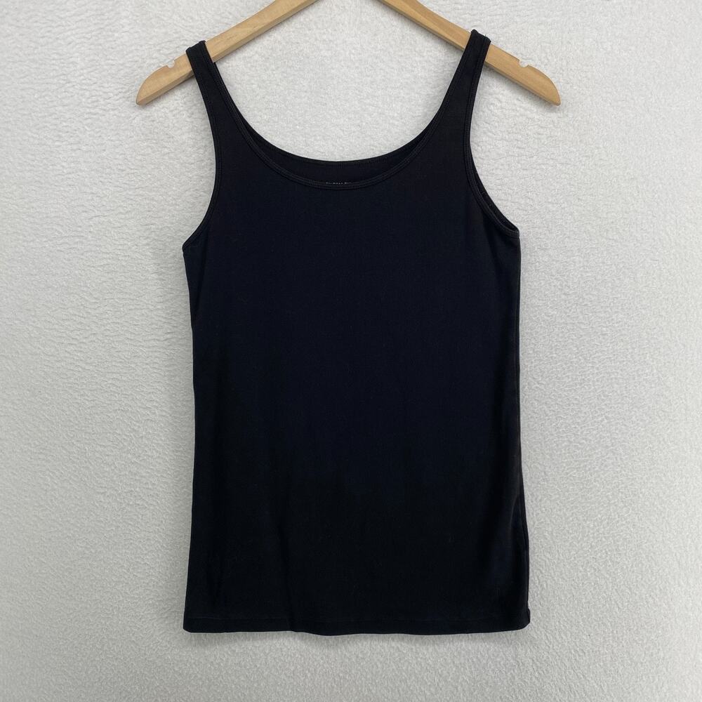 EILEEN FISHER Top M Tank Cami Organic Cotton Ribbed Jersey Scoop Neck Black